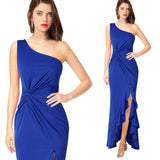 Wedding Guest Dress Evening Dress Summer Ruffled Large Slit Mop Solid Color Dress