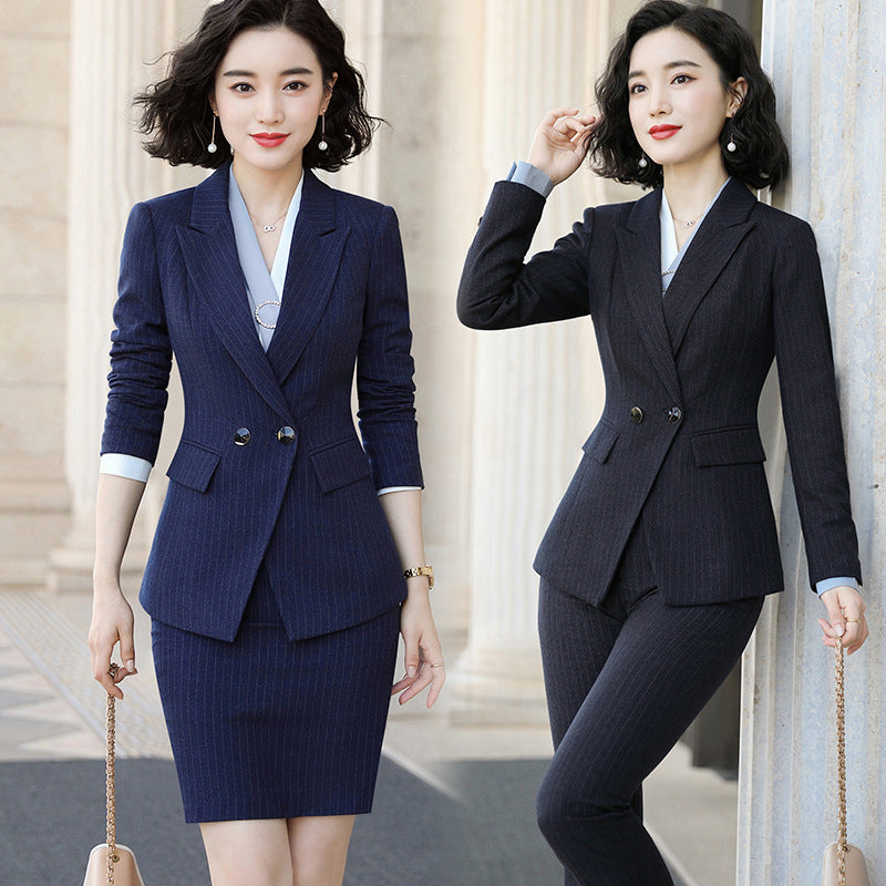 Women Autumn Uniform Designs Formal Style Office Lady Bussiness Attire Work Suit Striped Business Wear Suit