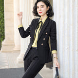 Women Autumn Uniform Designs Formal Style Office Lady Bussiness Attire Work Suit Striped British Style Two-Piece Set