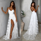 See through Wedding Dress Women's Dress Sexy V-neck Strap Lace Dress