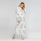 Muslim Women Stylish Kashibo Abaya Muslim Ladies Long Gown Islamic Clothing Jilbab Jalabiya Lace Fashion Long Sleeve Dress