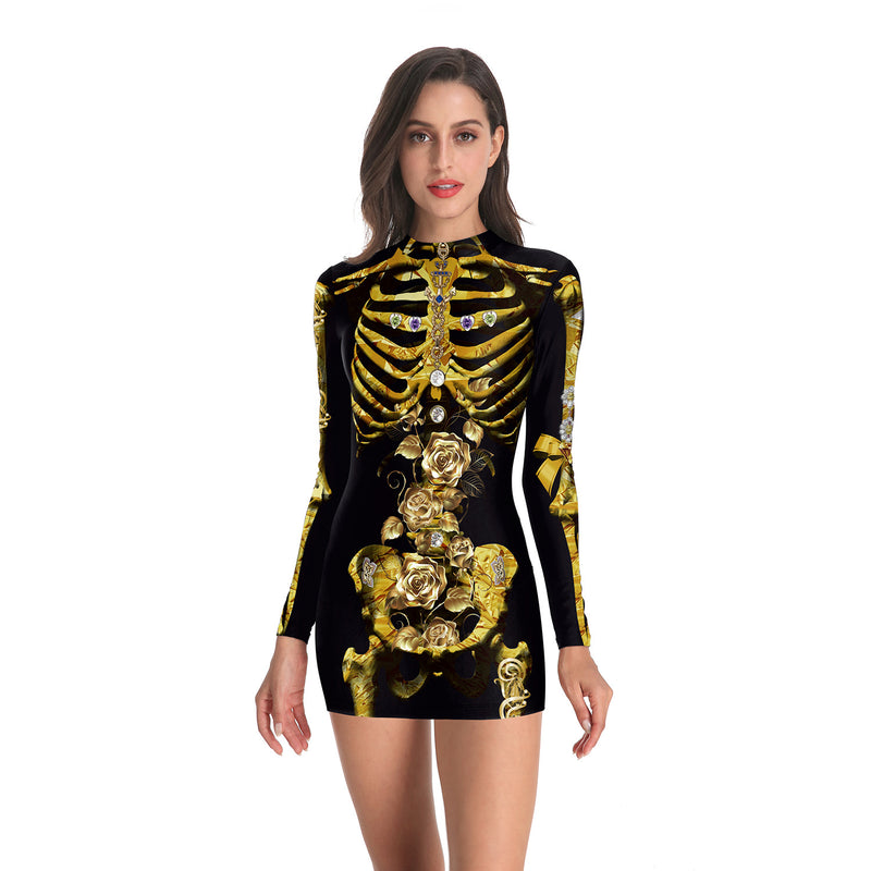 Skull Dress Printed Sheath Women's Long-Sleeved Tight Dress