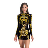Skull Dress Printed Sheath Women's Long-Sleeved Tight Dress