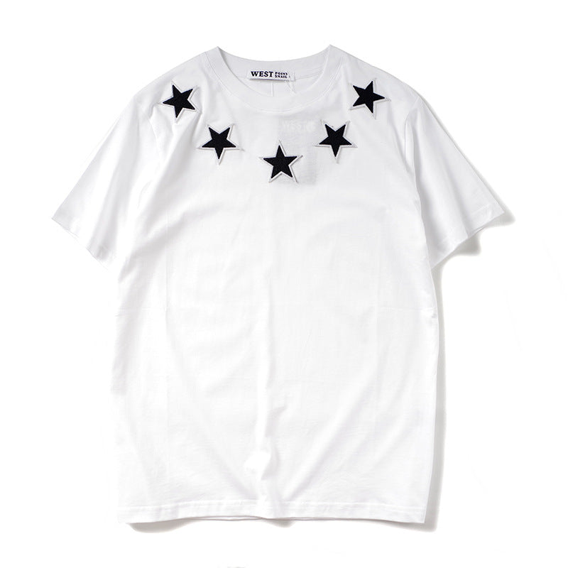 GVC T Shirt Flocking Five-Pointed Star Pure Cotton Loose T-shirt Men and Women
