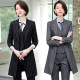 Women Autumn Uniform Designs Formal Style Office Lady Bussiness Attire Work Suit Autumn and Winter Trench Coat Suit Striped OL
