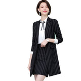 Women Autumn Uniform Designs Formal Style Office Lady Bussiness Attire Work Suit Autumn and Winter Trench Coat Suit Striped OL