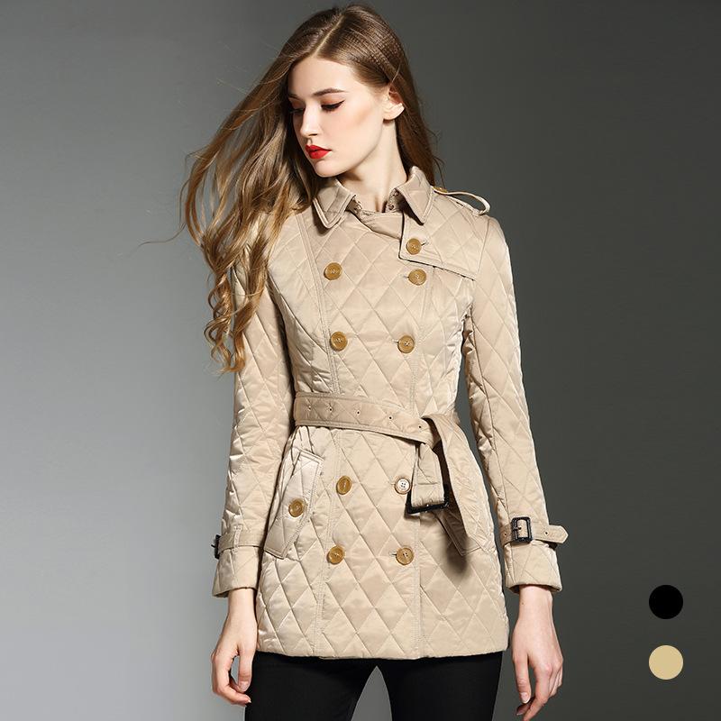 Slim Fit Tied Double Breasted Diamond Lattice Long Cotton Coat Coat