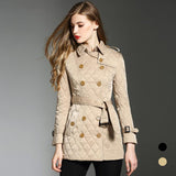 Slim Fit Tied Double Breasted Diamond Lattice Long Cotton Coat Coat