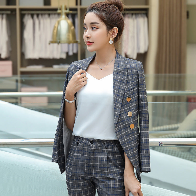 Women Autumn Uniform Designs Formal Style Office Lady Bussiness Attire Work Suit British Style Two-Piece Suit