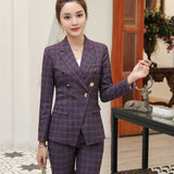 Women Autumn Uniform Designs Formal Style Office Lady Bussiness Attire Work Suit British Style Two-Piece Suit