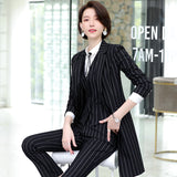 Women Autumn Uniform Designs Formal Style Office Lady Bussiness Attire Work Suit Autumn and Winter Trench Coat Suit Striped OL