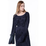 Muslim Women Stylish Kashibo Abaya Muslim Ladies Long Gown Islamic Clothing Jilbab Jalabiya Fashion Loose Flared Sleeve Crew Neck Dress