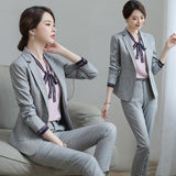 Women Autumn Uniform Designs Formal Style Office Lady Bussiness Attire Work Suit Gray Suit Spring and Autumn Long Sleeve Formal Wear