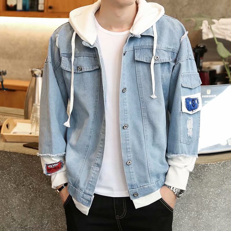 Men Denim Jacket Men's Spring and Autumn Loose Jacket