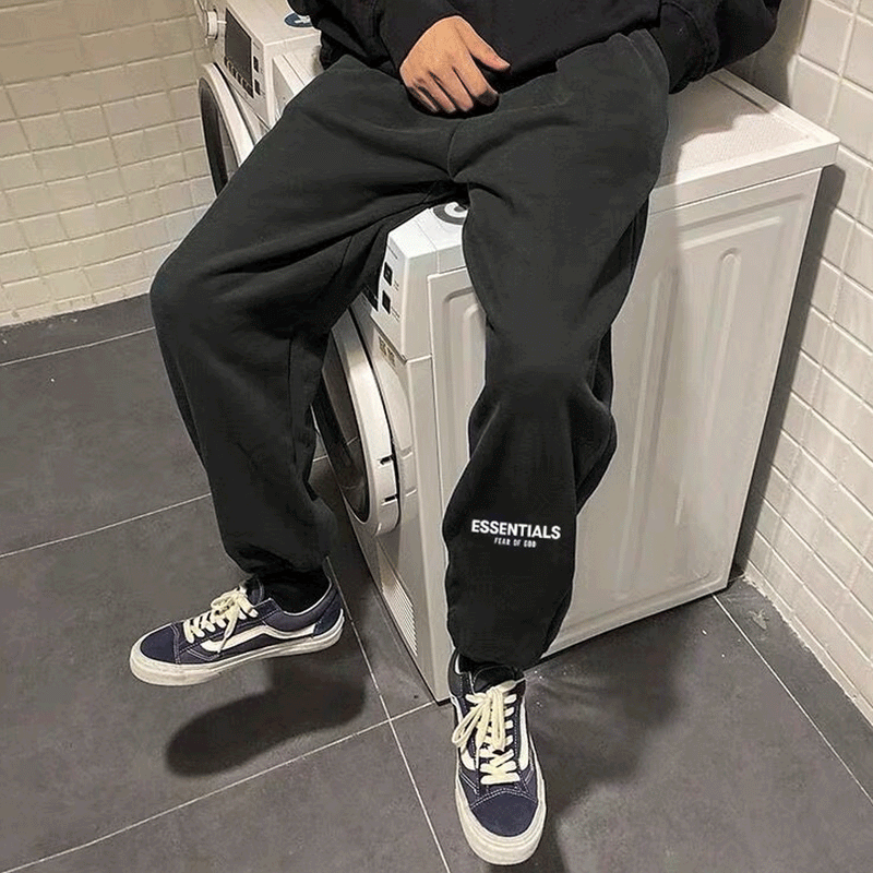 Fog Fear of God Essentials Pant Reflective Trousers Fleece-Lined Couple Embroidered Sweatpants
