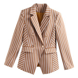 Women Autumn Uniform Designs Formal Style Office Lady Bussiness Attire Work Suit Vertical Stripes Workwear Suit Jacket