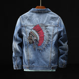 Denim Varsity Jacket Spring and Autumn Indian Embroidered Denim Jacket Men's Slim Fit Jacket Denim Coat