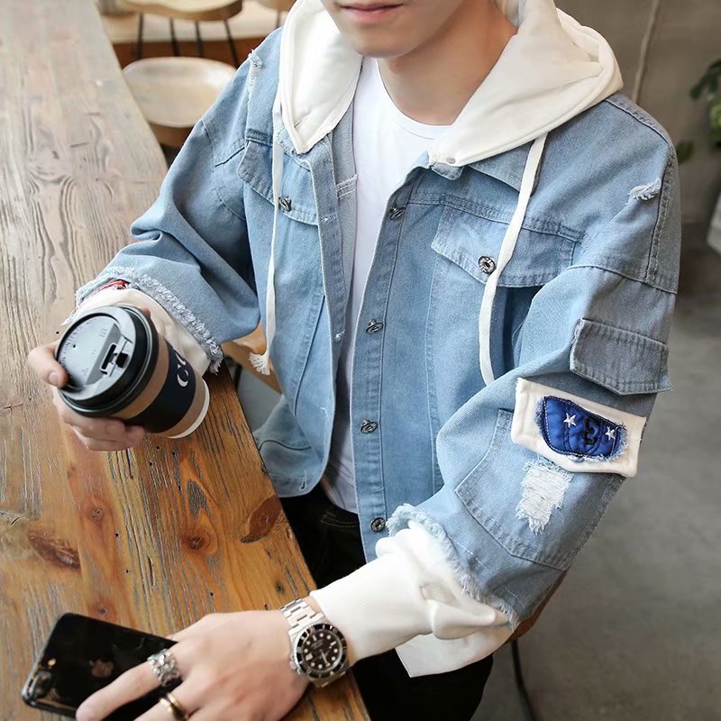 Men Denim Jacket Men's Spring and Autumn Loose Jacket