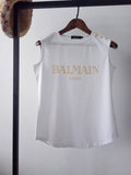 T Shirt Balmain Cotton Gold Hem Sleeveless Vest for Women
