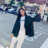 Cute Leather Jacket Black Casual Leather Clothing Women's Mid-Length Baggy Coat