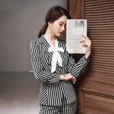 Women Autumn Uniform Designs Formal Style Office Lady Bussiness Attire Work Suit Vertical Stripes Workwear Suit Jacket