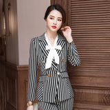 Women Autumn Uniform Designs Formal Style Office Lady Bussiness Attire Work Suit Vertical Stripes Workwear Suit Jacket