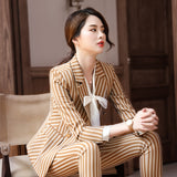 Women Autumn Uniform Designs Formal Style Office Lady Bussiness Attire Work Suit Vertical Stripes Workwear Suit Jacket