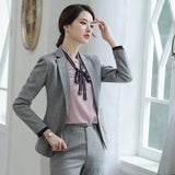 Women Autumn Uniform Designs Formal Style Office Lady Bussiness Attire Work Suit Gray Suit Spring and Autumn Long Sleeve Formal Wear
