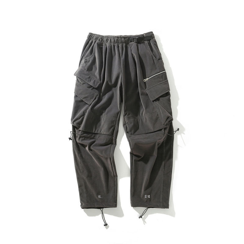 Man Fall Outfits Cargo Pants Autumn and Winter Functional Three-Dimensional Pocket Characteristic Belt Straight Casual Corduroy Pants Men