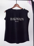 T Shirt Balmain Cotton Gold Hem Sleeveless Vest for Women