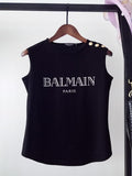 T Shirt Balmain Cotton Gold Hem Sleeveless Vest for Women