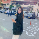 Cute Leather Jacket Black Casual Leather Clothing Women's Mid-Length Baggy Coat