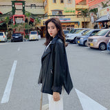 Cute Leather Jacket Black Casual Leather Clothing Women's Mid-Length Baggy Coat
