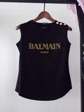 T Shirt Balmain Cotton Gold Hem Sleeveless Vest for Women