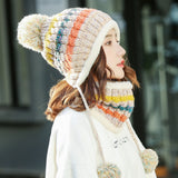 Women Winter Hats Winter Women's Velvet Thickened Cute Fur Ball Knitted Hat