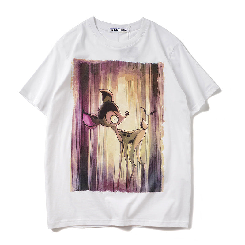 GVC T Shirt Color Deer Pattern Pure Cotton Loose Short Sleeve T-shirt Men
