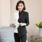 Women Autumn Uniform Designs Formal Style Office Lady Bussiness Attire Work Suit Stripe Stitching Long Sleeve Business Wear
