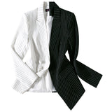 Women Autumn Uniform Designs Formal Style Office Lady Bussiness Attire Work Suit Stripe Stitching Long Sleeve Business Wear