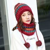 Women Winter Hats Winter Women's Velvet Thickened Cute Fur Ball Knitted Hat