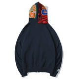 Shark Print Hoodie Shark Embroidery Camouflage Stitching Hat Zipper Fleece Padded Coat Teen Student