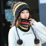 Women Winter Hats Winter Women's Velvet Thickened Cute Fur Ball Knitted Hat