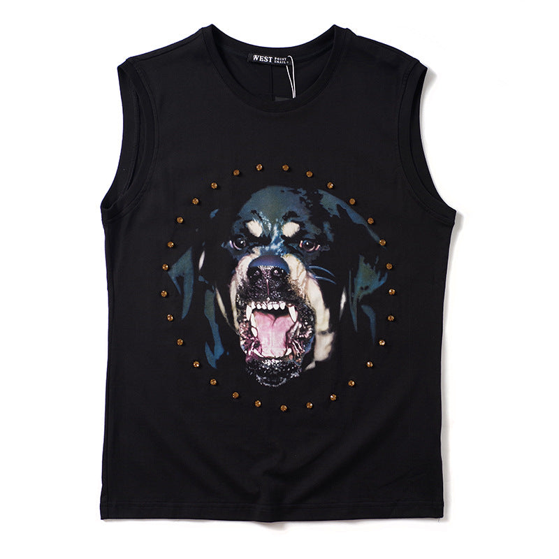 GVC Vest Diamond Decorative Bulldog Pattern Cotton Loose Vest Men