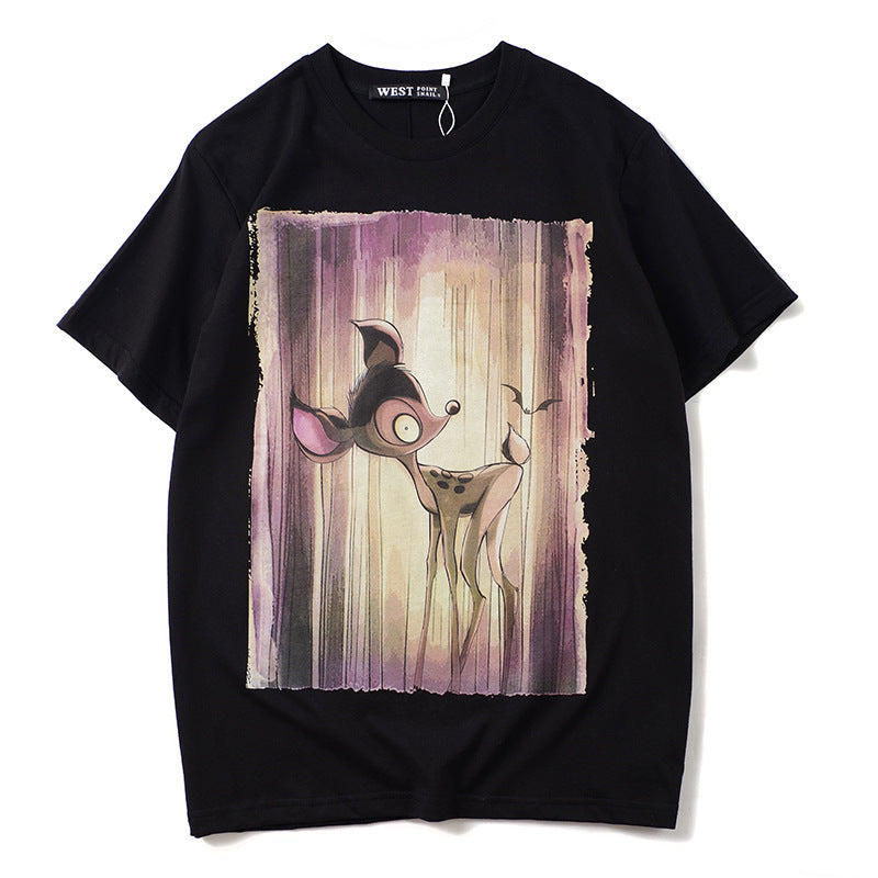 GVC T Shirt Color Deer Pattern Pure Cotton Loose Short Sleeve T-shirt Men