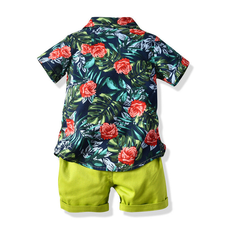 Children Boy Co Ord Spring/Summer Green Shirt Short Sleeve Shorts 2 Piece Set