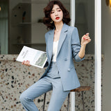 Women Autumn Uniform Designs Formal Style Office Lady Bussiness Attire Work Suit Blue Suit Work Clothes Leggings