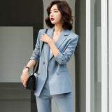 Women Autumn Uniform Designs Formal Style Office Lady Bussiness Attire Work Suit Blue Suit Work Clothes Leggings