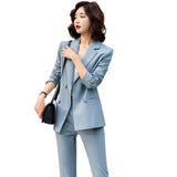 Women Autumn Uniform Designs Formal Style Office Lady Bussiness Attire Work Suit Blue Suit Work Clothes Leggings