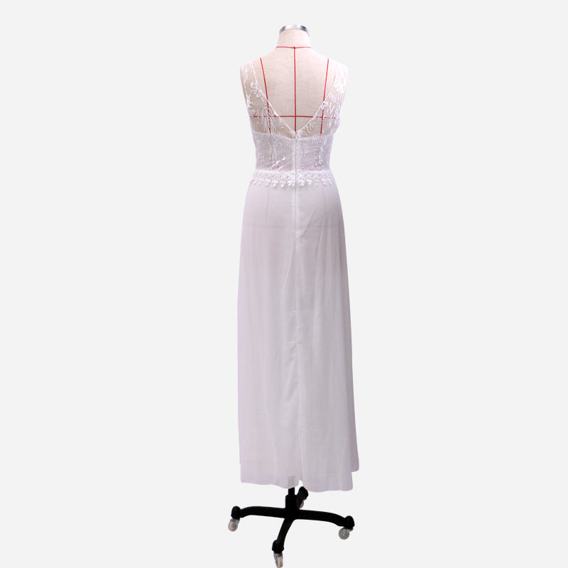 Women Lace Wedding Dress Sexy Applique Fashion Suspenders Split Dress