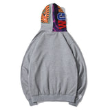 Shark Print Hoodie Shark Embroidery Camouflage Stitching Hat Zipper Fleece Padded Coat Teen Student