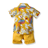 Children Boy Co Ord Summer Short Sleeve Printed Shirt Short Sleeve Shorts Casual 2 Piece Set